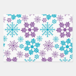 BLAUWE PAARSE HOLIDAY SNOWFLAKES BOMEN INPAKPAPIER VEL