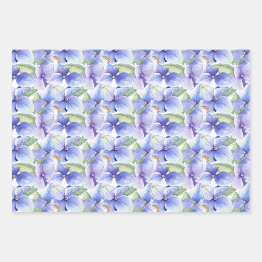 Blauwe Paarse Hortensia Bloemen Lente Bruidsdiner Inpakpapier Vel (Voorkant)