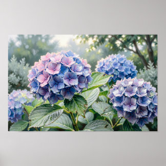 Blauwe & Paarse Hortensia's Kunstprint Poster