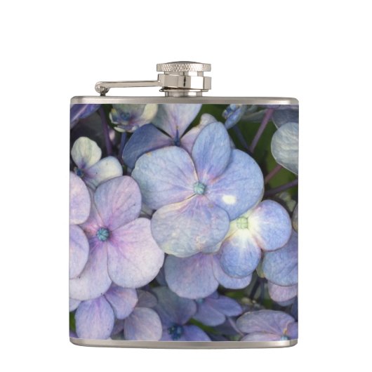 Blauwe Paarse hydrangea Vinylomhulling Heupfles (Voorkant)