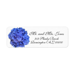 Blauwe paarse hydrangeas blauwe paarse bloemen etiket