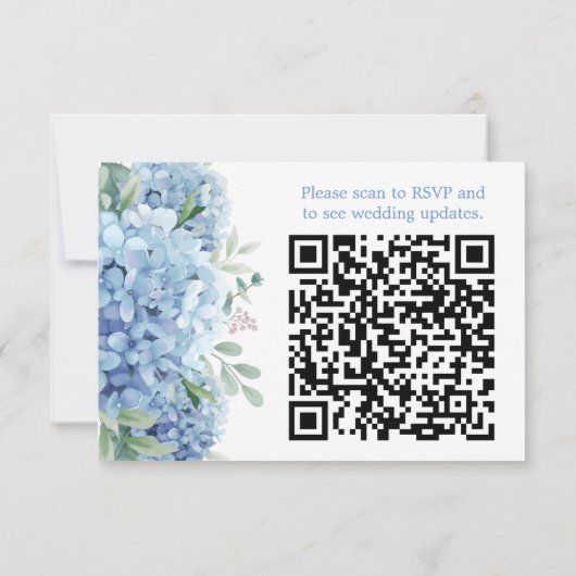 Blauwe Paarse Hydrangeas Bloemenbruiloft RSVP QR C Bedankkaart (Achterkant)