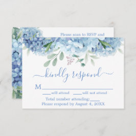 Blauwe Paarse Hydrangeas Bloemenbruiloft RSVP QR C Bedankkaart