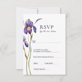 Blauwe Paarse Iris Floral Waterverf Wedding RSVP