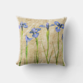Blauwe Paarse Iris Flowers Brown Background Floral Kussen