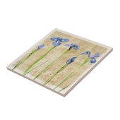 Blauwe Paarse Iris Flowers Brown Background Floral Tegeltje (Zijkant)