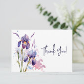Blauwe Paarse Iris Tuin Bloemige Waterverf  Bedankkaart (Staand voorkant)