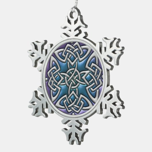 Blauwe Paarse Keltische Knot Snowflake Ornament (Rechts)