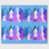 Blauwe Paarse kerstbomen Sneeuwblauw Cadeaupapier (Vlak)
