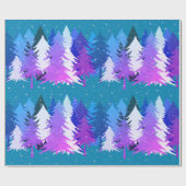 Blauwe Paarse kerstbomen sterren Sneeuwblauw Blauw Cadeaupapier (Vlak)