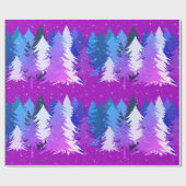 Blauwe Paarse kerstbomen sterren Sneeuwroze Cadeaupapier (Vlak)