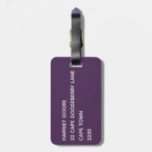 Blauwe paarse kleurennaam bagagelabel (Achterkant verticaal)