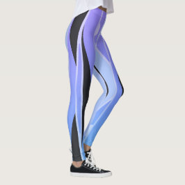 Blauwe & Paarse Leggings met golvende zwarte strep