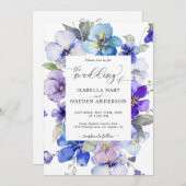 Blauwe Paarse lentebloem alles in 1 QR-code bruilo Kaart (Voorkant / Achterkant)