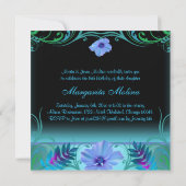 Blauwe & Paarse Levendige Bloem Quinceanera Uitnod Kaart (Achterkant)