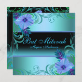 Blauwe & Paarse Levendige Bloemknuppel Mitswa Uitn Kaart (Voorkant / Achterkant)