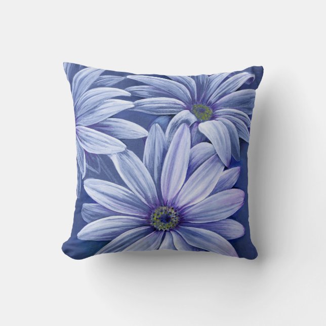 Blauwe paarse lila daisy osteospermum kussen (Voorkant)
