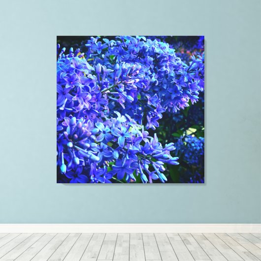 Blauwe paarse lilacs romantische blauwe foto canvas afdruk (Insitu (Houten vloer))