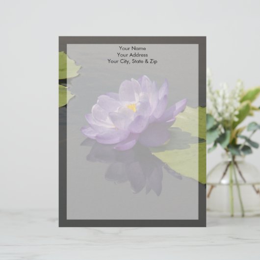 Blauwe Paarse Lotus Waterlily Flower Briefhoofd Sjabloon (Staand voorkant)