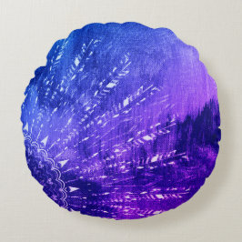 Blauwe Paarse Mandala Clouds Boho Bohemian Throw P Rond Kussen