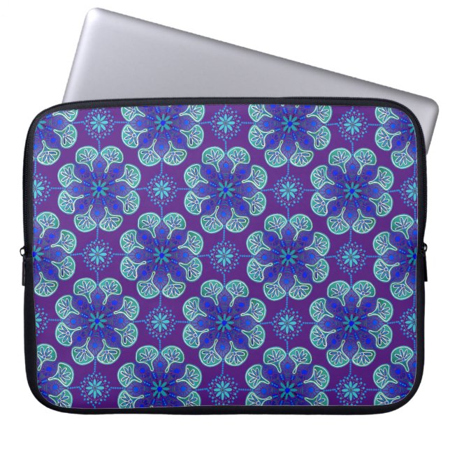 Blauwe Paarse Medallions laptophoes Laptop Sleeve (Voorkant)