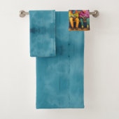 Blauwe Paarse Ox Koe Boerderij Aangekleed Bad Handdoek (Insitu)