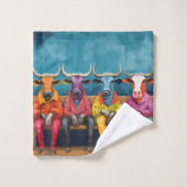 Blauwe Paarse Ox Koe Boerderij Aangekleed Bad Handdoek (Wasdoekje)
