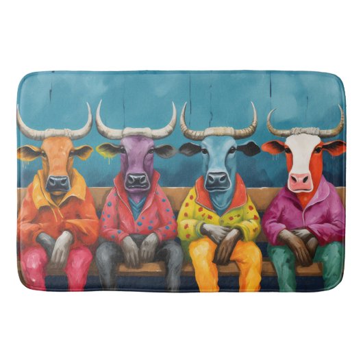 Blauwe Paarse Ox Koe Boerderij Aangekleed Badmat (Voorkant)