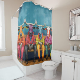 Blauwe Paarse Ox Koe Boerderij Aangekleed Douchegordijn