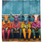 Blauwe Paarse Ox Koe Boerderij Aangekleed Douchegordijn (Voorkant)