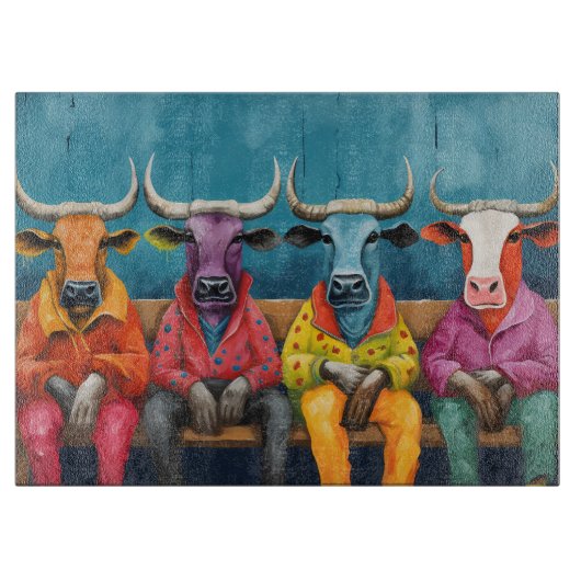 Blauwe Paarse Ox Koe Boerderij Aangekleed Snijplank (Voorkant)