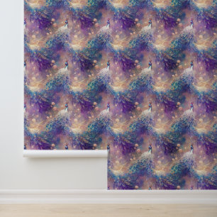 Blauwe Paarse pauwen Behang