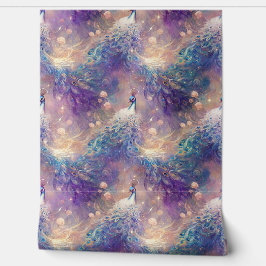 Blauwe Paarse pauwen Behang