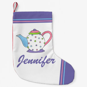 Blauwe Paarse polaire dot Teapot Tea Party Kleine Kerstsok