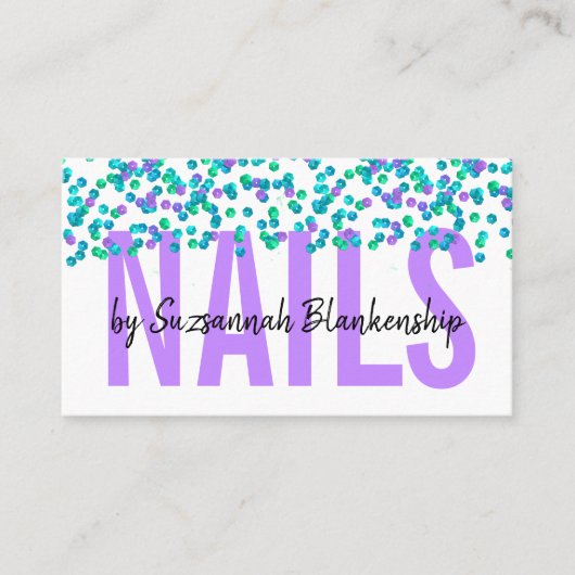 Blauwe Paarse reeksen Grote Tekst NAILS Custom Visitekaartje (Voorkant)