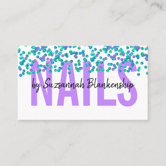 Blauwe Paarse reeksen Grote Tekst NAILS Custom Visitekaartje (Voorkant)