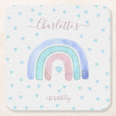 Blauwe Paarse regenboog eerste verjaardag Kartonnen Onderzetters (Voorkant)