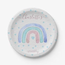 Blauwe Paarse regenboog eerste verjaardag Papieren Bordje
