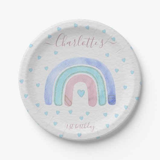 Blauwe Paarse regenboog eerste verjaardag Papieren Bordje (Voorkant)