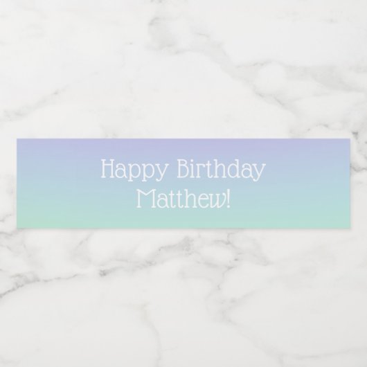 Blauwe Paarse regenboogvegellampjes ter gelegenhei Waterfles Etiket (Enkel label)