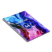Blauwe Paarse Rood-Violet Vloeibare inkt, monogram Notitieboek (Rechterzijde)