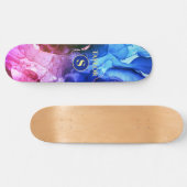 Blauwe Paarse Rood-Violet Vloeibare inkt, monogram Persoonlijk Skateboard (Horizontaal)