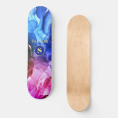 Blauwe Paarse Rood-Violet Vloeibare inkt, monogram Persoonlijk Skateboard (Voorkant)
