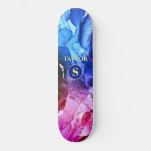 Blauwe Paarse Rood-Violet Vloeibare inkt, monogram Persoonlijk Skateboard