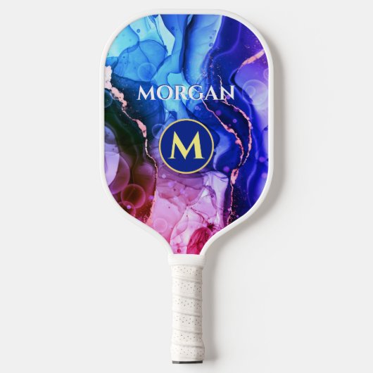 Blauwe Paarse Rood-Violet Vloeibare inkt, monogram Pickleball Paddle (Voorkant)