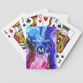 Blauwe Paarse Rood-Violet Vloeibare inkt, monogram Pokerkaarten (Achterkant)