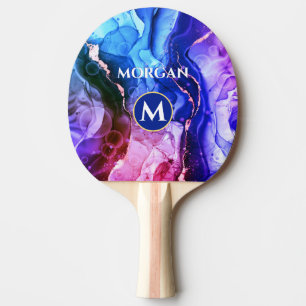Blauwe Paarse Rood-Violet Vloeibare inkt, monogram Tafeltennisbatje