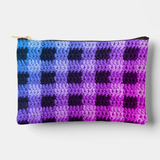 Blauwe Paarse Roze Hues Plaid Artisan Haakprint Etui (Voorkant)