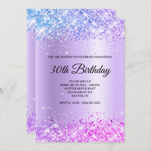 Blauwe Paarse roze ombre Sparkly Glitter Satin Fol Kaart (Voorkant / Achterkant)