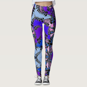 Blauwe Paarse roze zwarte bladeren Abstract Leggings